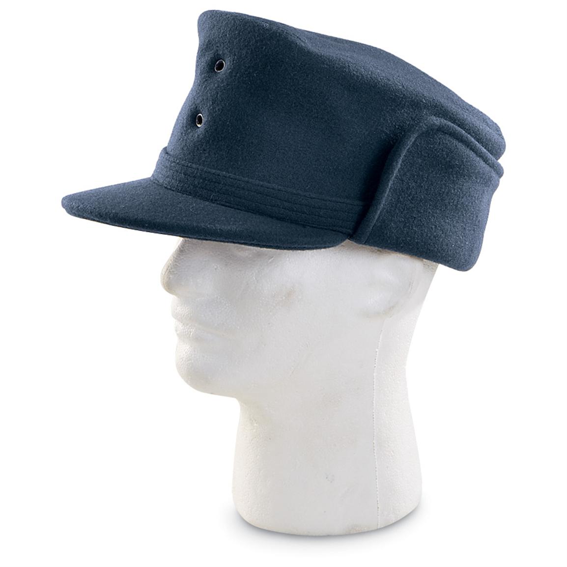 Vintage 1960s Swedish air force blue wool lined winter hat cap Sweden army military