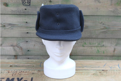 Vintage 1960s Swedish air force blue wool lined winter hat cap Sweden army military