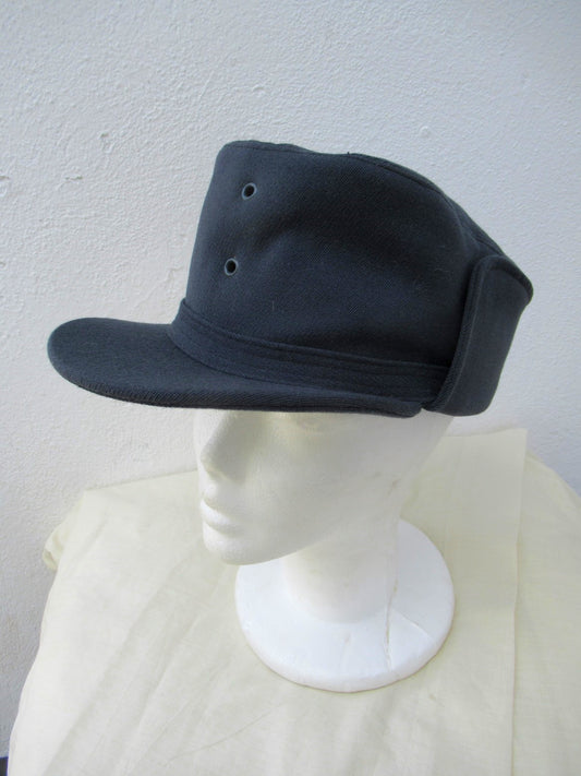 Vintage 1960s Swedish air force blue wool lined winter hat cap mountain gaberdine army military