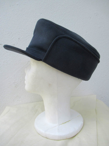 Vintage 1960s Swedish air force blue wool lined winter hat cap mountain gaberdine army military