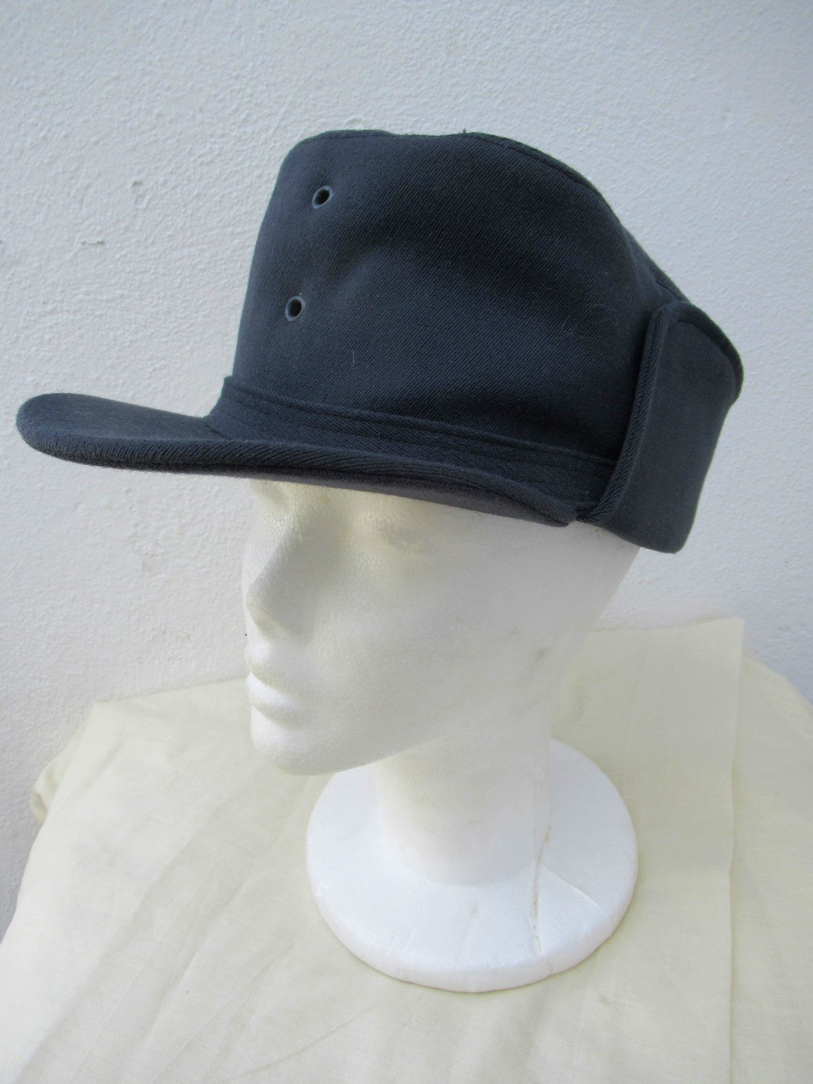 Vintage 1960s Swedish air force blue wool lined winter hat cap mountain gaberdine army military