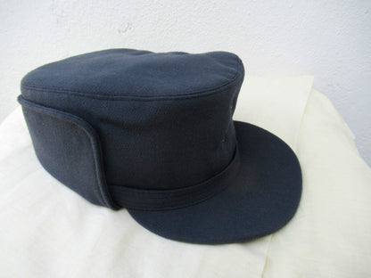 Vintage 1960s Swedish air force blue wool lined winter hat cap mountain gaberdine army military