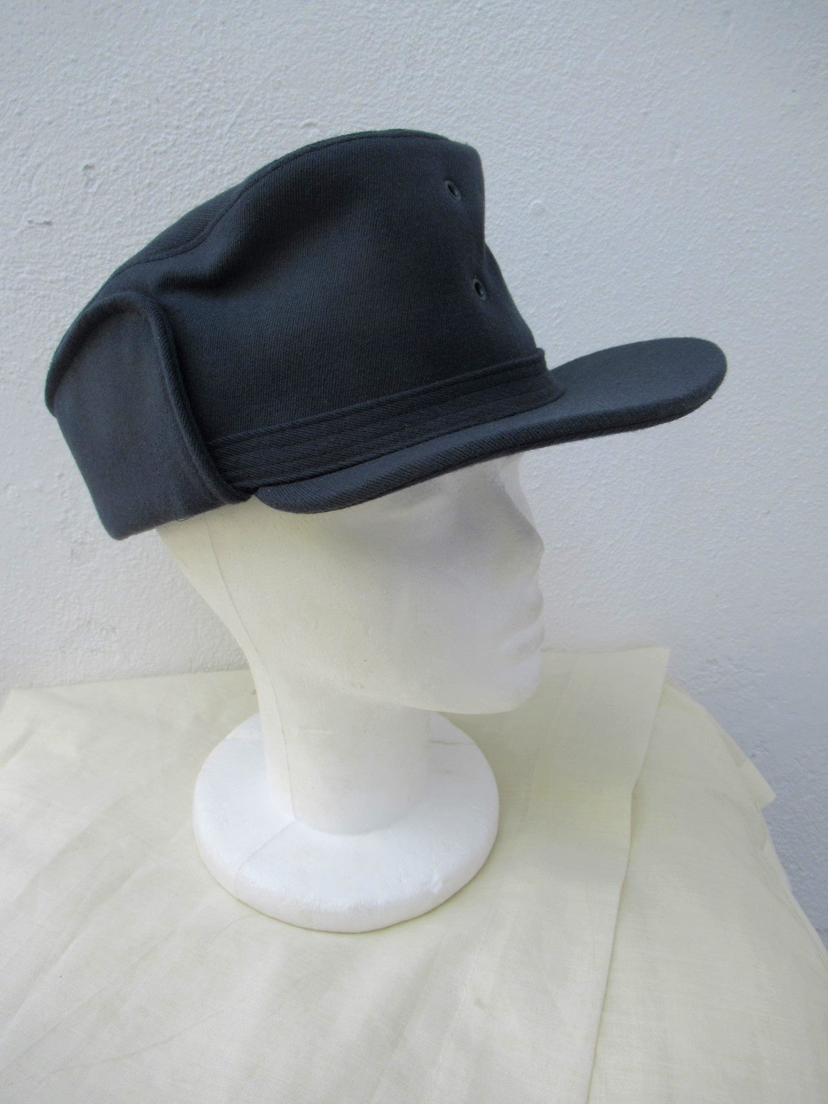 Vintage 1960s Swedish air force blue wool lined winter hat cap mountain gaberdine army military