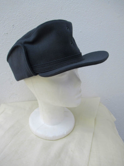 Vintage 1960s Swedish air force blue wool lined winter hat cap mountain gaberdine army military