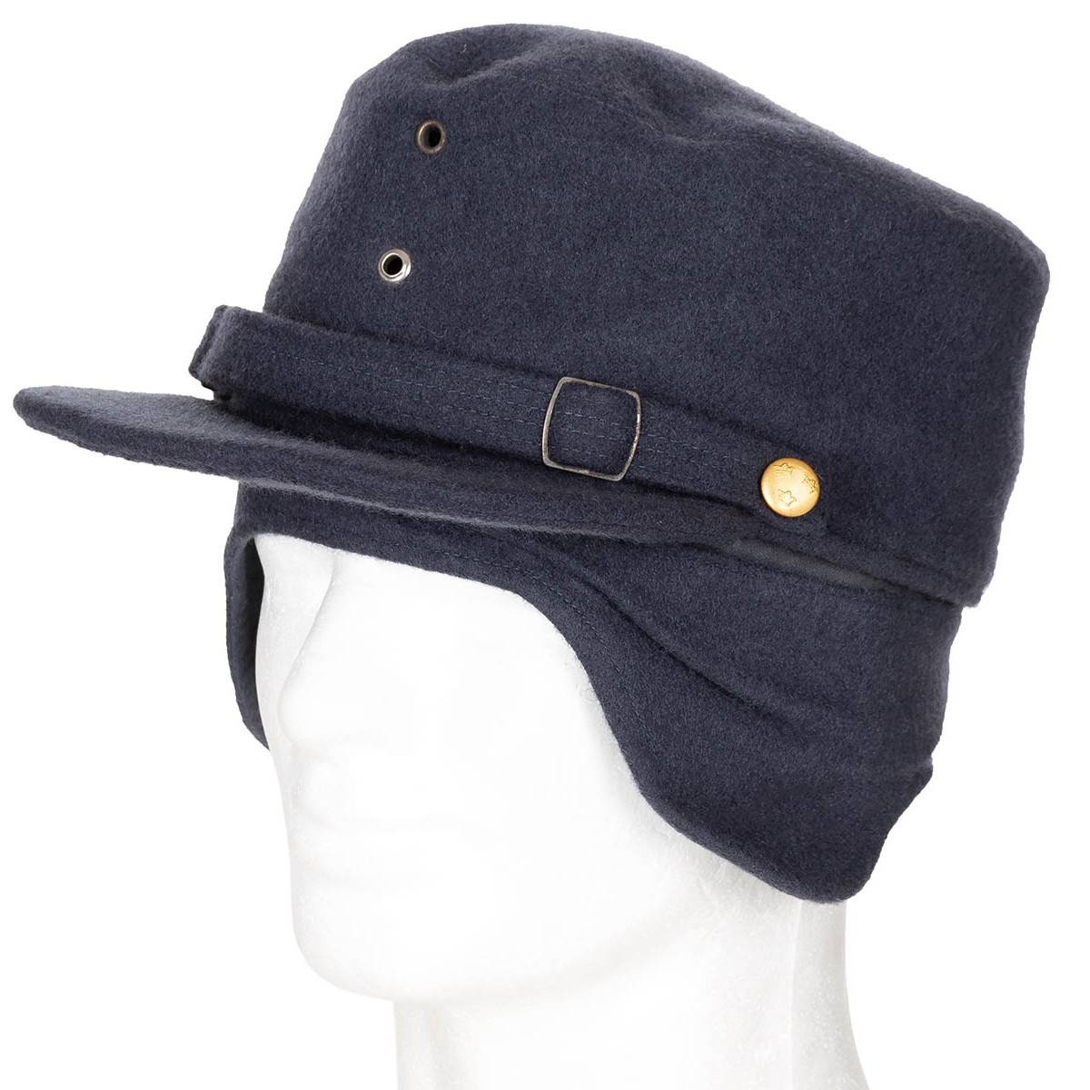 Vintage 1960s Swedish air force blue wool lined winter hat cap mountain strap &