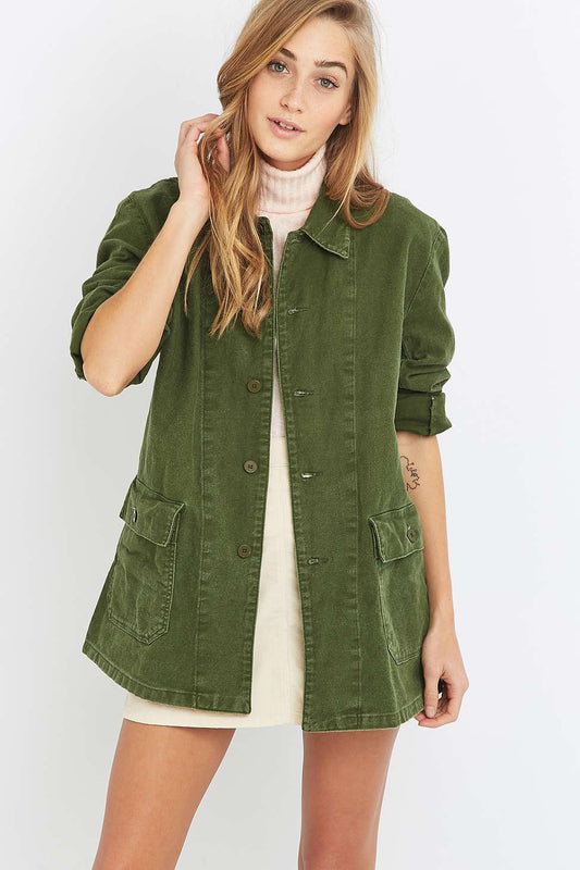 Vintage Women's 1960s 1970s Swedish Army work jacket denim military coat combat field