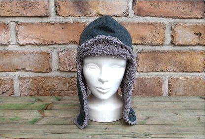 Vintage 1970s Swiss army grey wool faux fur lined winter hat cap Switzerland military