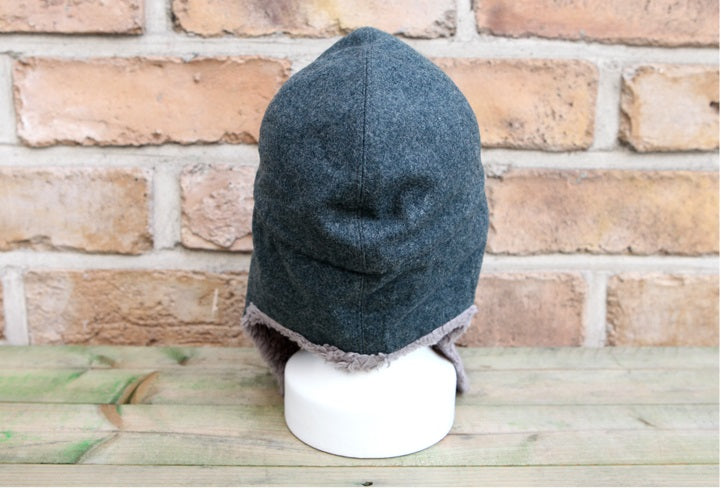 Vintage 1970s Swiss army grey wool faux fur lined winter hat cap Switzerland military