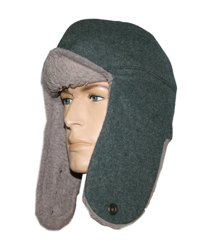 Vintage 1970s Swiss army grey wool faux fur lined winter hat cap Switzerland military