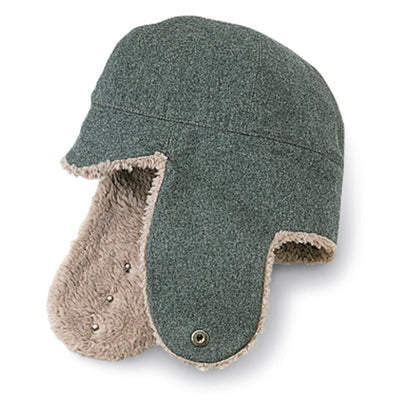 Vintage 1970s Swiss army grey wool faux fur lined winter hat cap Switzerland military