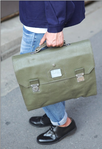 Vintage Swiss army vinyl folding document case briefcase attache map waterproof bag carrier military